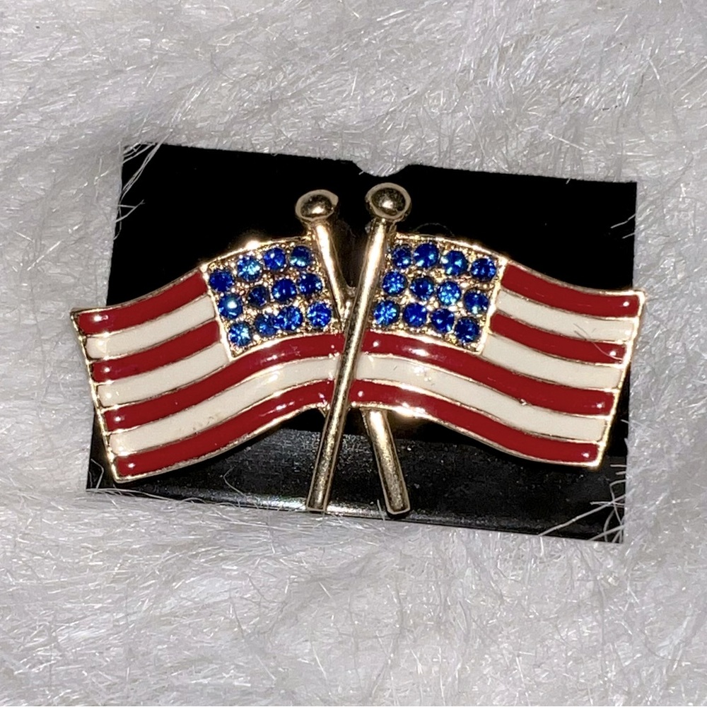 Gold-Tone & Multi Colored Metal Brooch-Pin With Crystal Accents